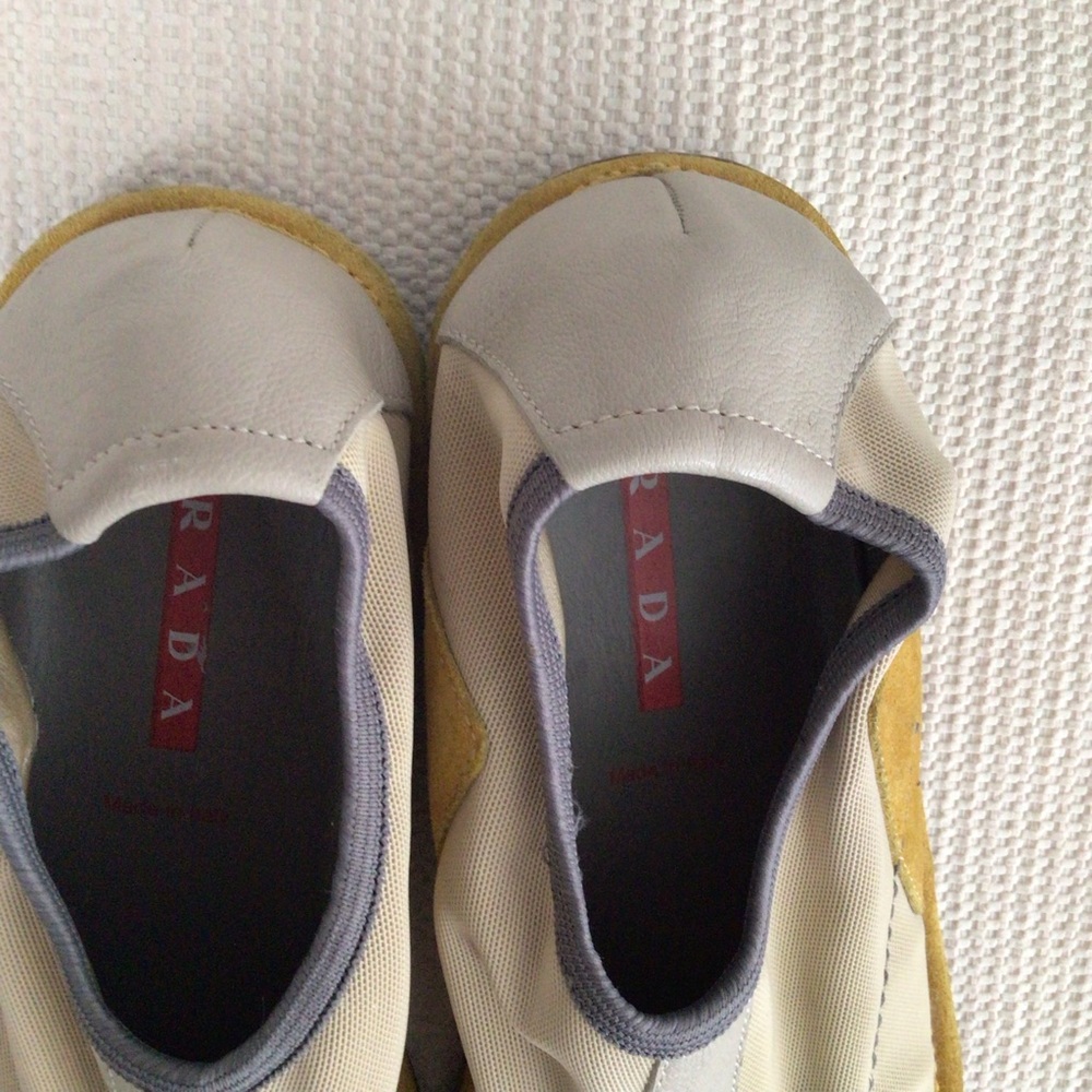 Prada Men or Women Beige and Mustard Slip-Ons. RUC - Picture 4 of 9